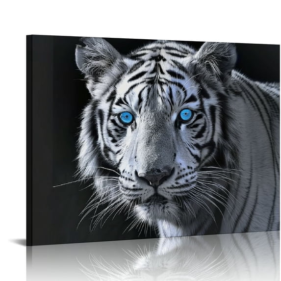 Acheng Wild Animal Canvas Wall Art Black & White Tiger Picture Wall Decoration Blue Eyed Tiger Prints on Canvas Poster Modern Framed Artwork for Living Room Bedroom Bathroom