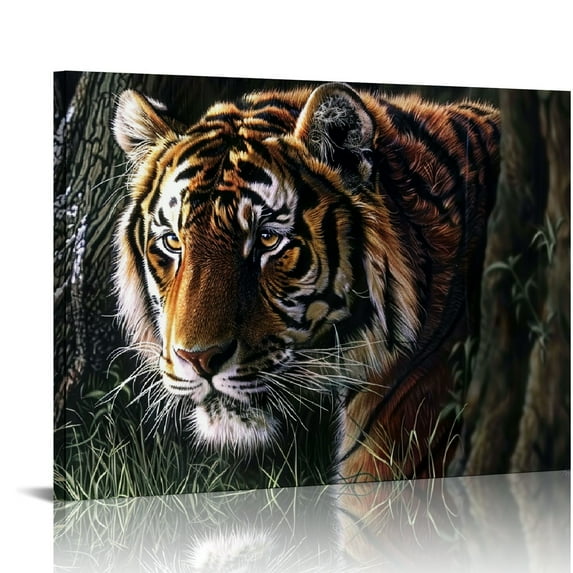 Acheng Wild Animal Canvas Wall Art A Ferocity Royal Bengal Tiger Pictures for Wall Painting Print on Canvas Framed Contemporary Art for Men Boy Bedroom Home Modern Decoration 16x12in