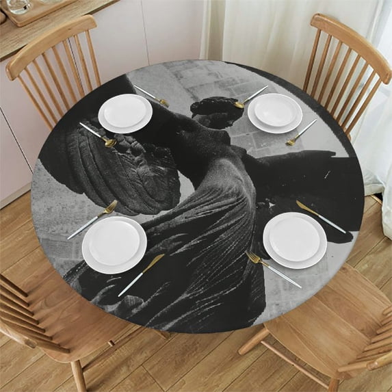 Acheng Wings Statue Art Deco Round Tablecloth - Great for Home Kitchen/Parties/Holiday Dinner - 100% Polyester Fiber 42-46