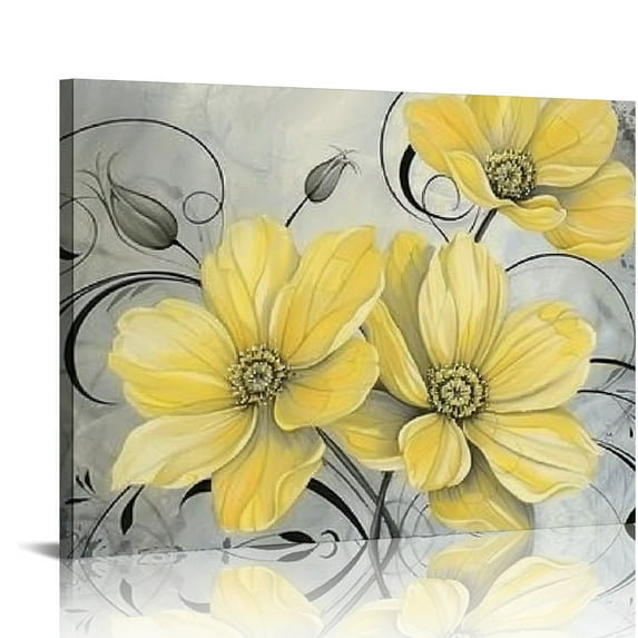 Acheng Yellow Gray Wall Art Canvas Flowers Birds Wall Decor for Living Room Bathroom Abstract Modern Floral Large Posters Print Artwork Framed Hang Pictures for Home Decorations pattern1