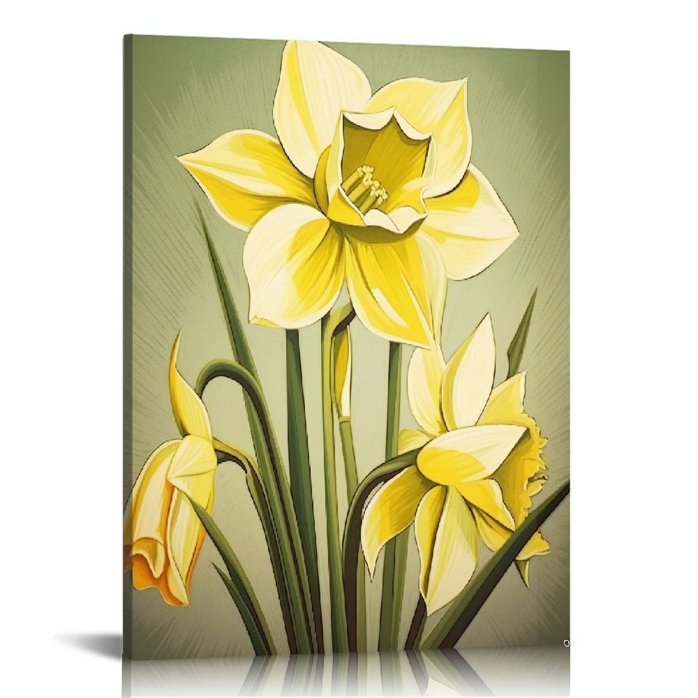 Acheng Yellow Petals Daffodils Flowers Canvas Wall Art for bedroom ...