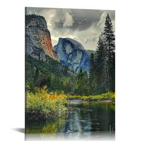 Acheng Yosemite National Park Canvas Wall Art Decor Landscape Wall Art Clear Water Lake Mountain Pictures Painting Prints on Canvas Modern Decoration Stretched Framed Ready to Hang 16x20 in