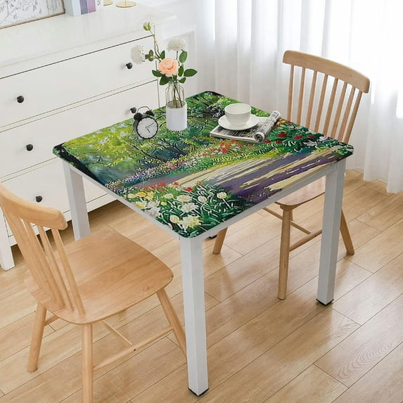 Acheng flowers trees path Square Fitted Table Cloths 100% Polyester Fiber 36*36
