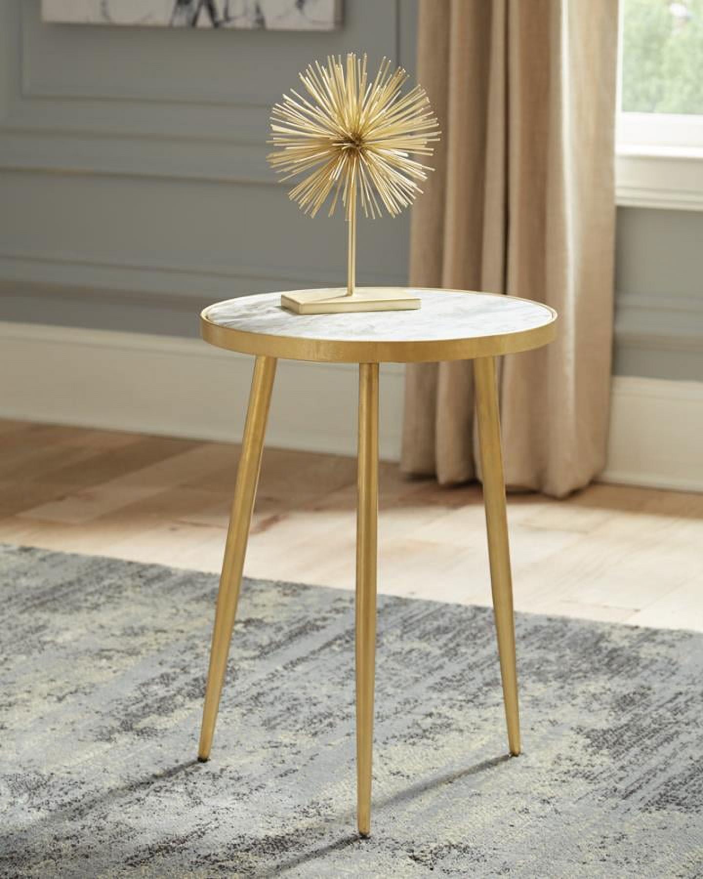 Elegant Transitional Round Stone and Metal Side Table in Gold