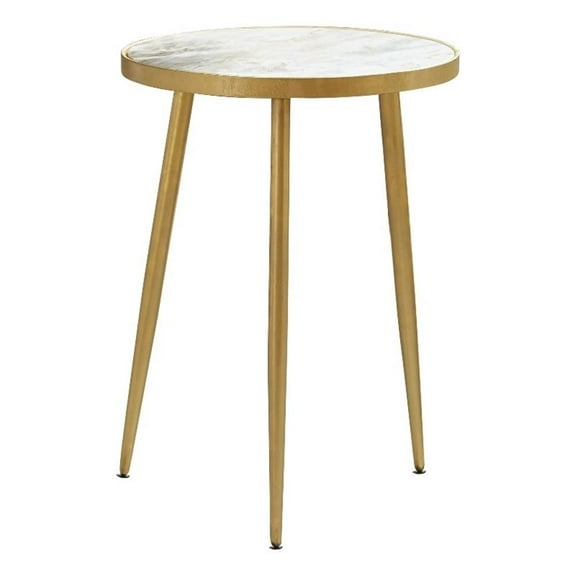 Acheson Round Marble Top Side Table White and Gold