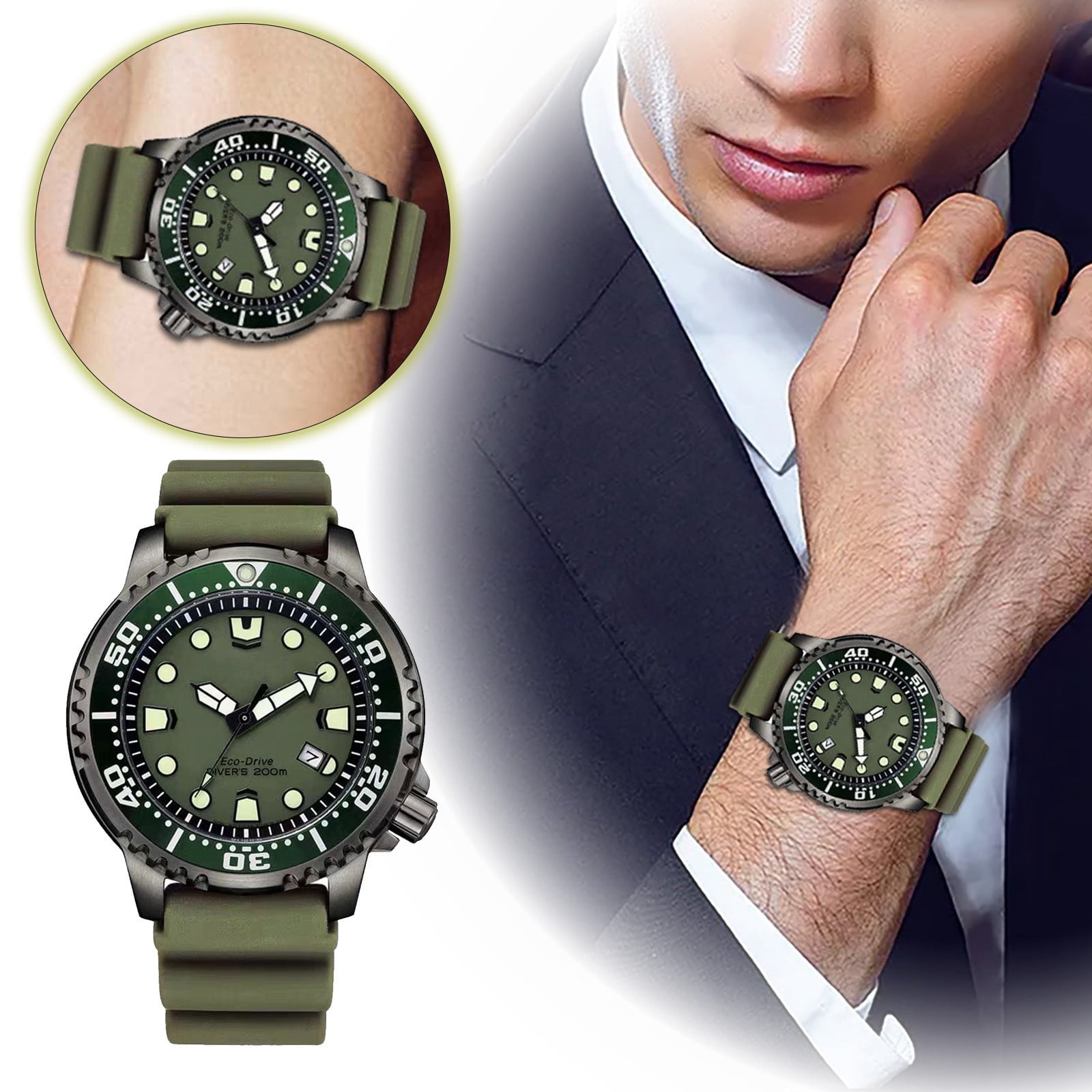 "Achieve Style With Our Water Rubber Strap Men's Watch Rotating Bezel ...
