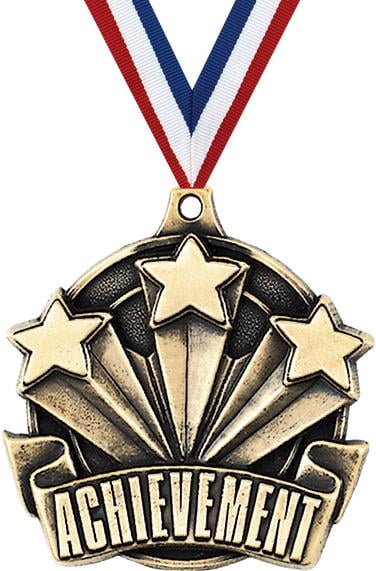 Achievement Medals, 2" Gold Diecast Achievement Medal Award 20 Pack