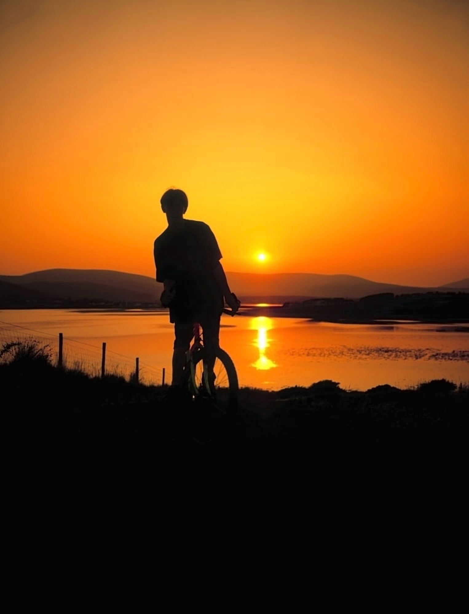 Achill Island Co Mayo Ireland Silhouetted Man On A Mountain Bike Canvas Art - The Irish Image Collection Design Pics (12 x 16)