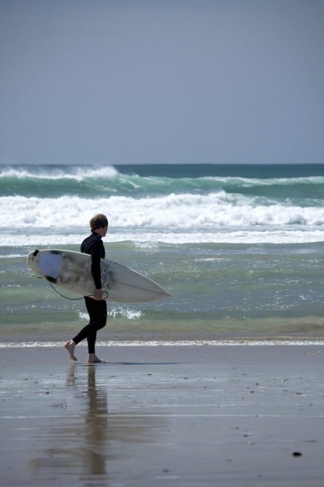 Achill Island Co Mayo Ireland Surfer Walking Along Trawmore Beach Canvas Art - Gareth McCormack Design Pics (24 x 36)