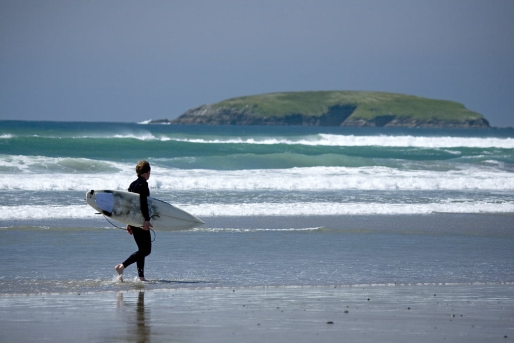 Achill Island Co Mayo Ireland Surfer Walking Along Trawmore Beach Canvas Art - Gareth McCormack Design Pics (36 x 24)