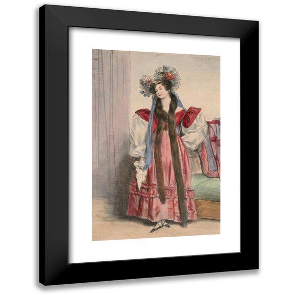 Achille Devéria 17x24 Black Modern Framed Museum Art Print Titled - Portrait of Mrs. Menessier-Nodier, from Alphabet Varies, Choice of Costumes from Nature (1831)
