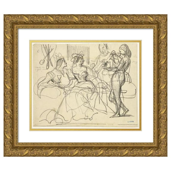 Achille Devéria 24x20 Gold Ornate Framed and Double Matted Museum Art Print Titled - Study (1839-42)