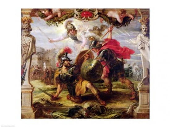 Achilles Defeating Hector Canvas Art - Peter Paul Rubens (24 x 18)