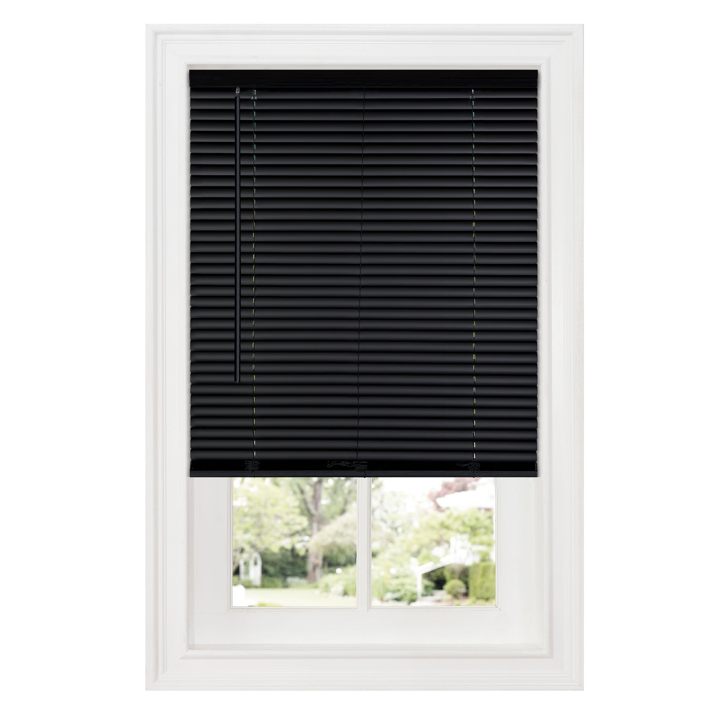 Achim 1" Cordless Vinyl Horizontal Window Blinds, Black, 23" x 64"
