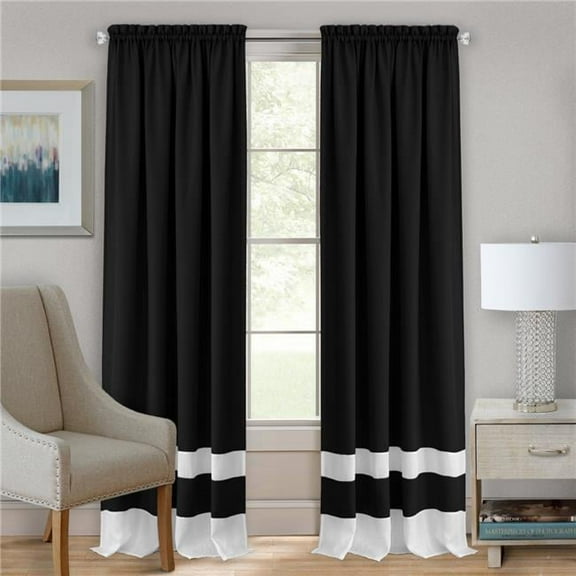 Achim 52 x 84 in. Darcy Rod Pocket Window Curtain Panel, Black & White