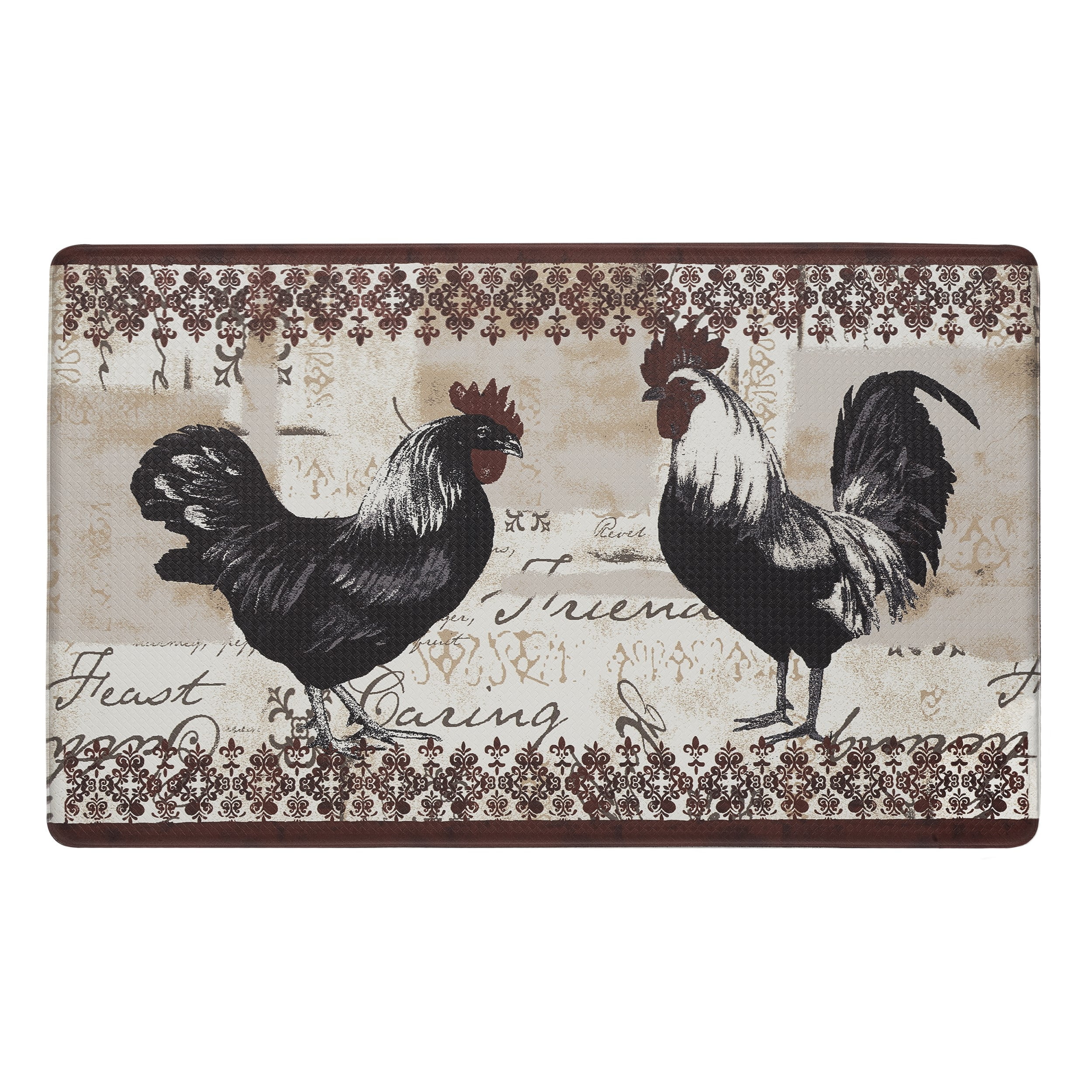 Rooster Design Beige and Brown Memory Foam Anti-Fatigue Kitchen Mat