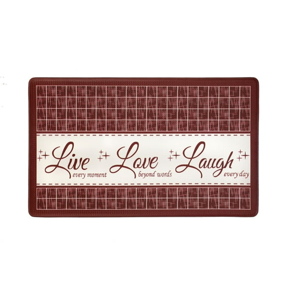 Achim Anti-Fatigue Mat, Kitchen Live Love Laugh Rectangle, Burgundy, 18" x 30"