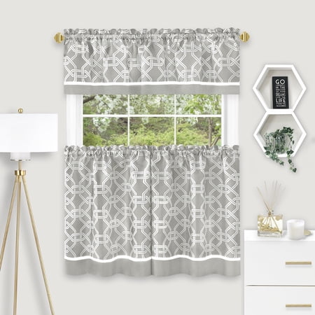 Achim Arlington Curtain Tier and Valance Set - 58x24/58x13 - Grey