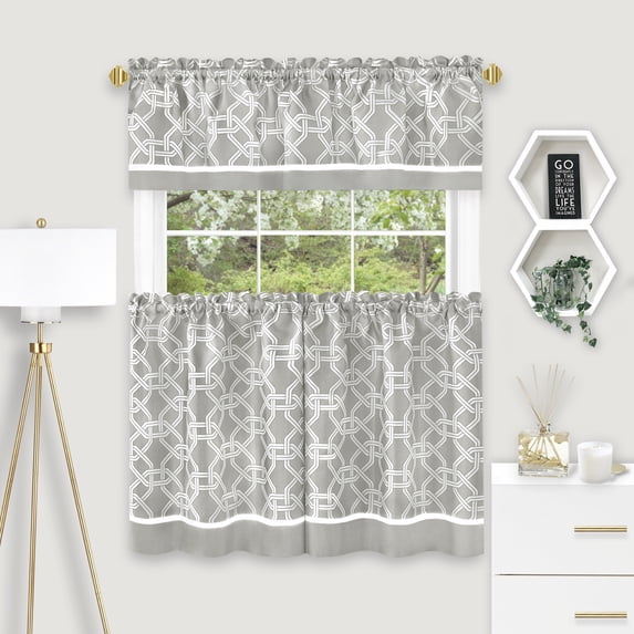 Achim Arlington Curtain Tier and Valance Set - 58x36/58x13 - Grey