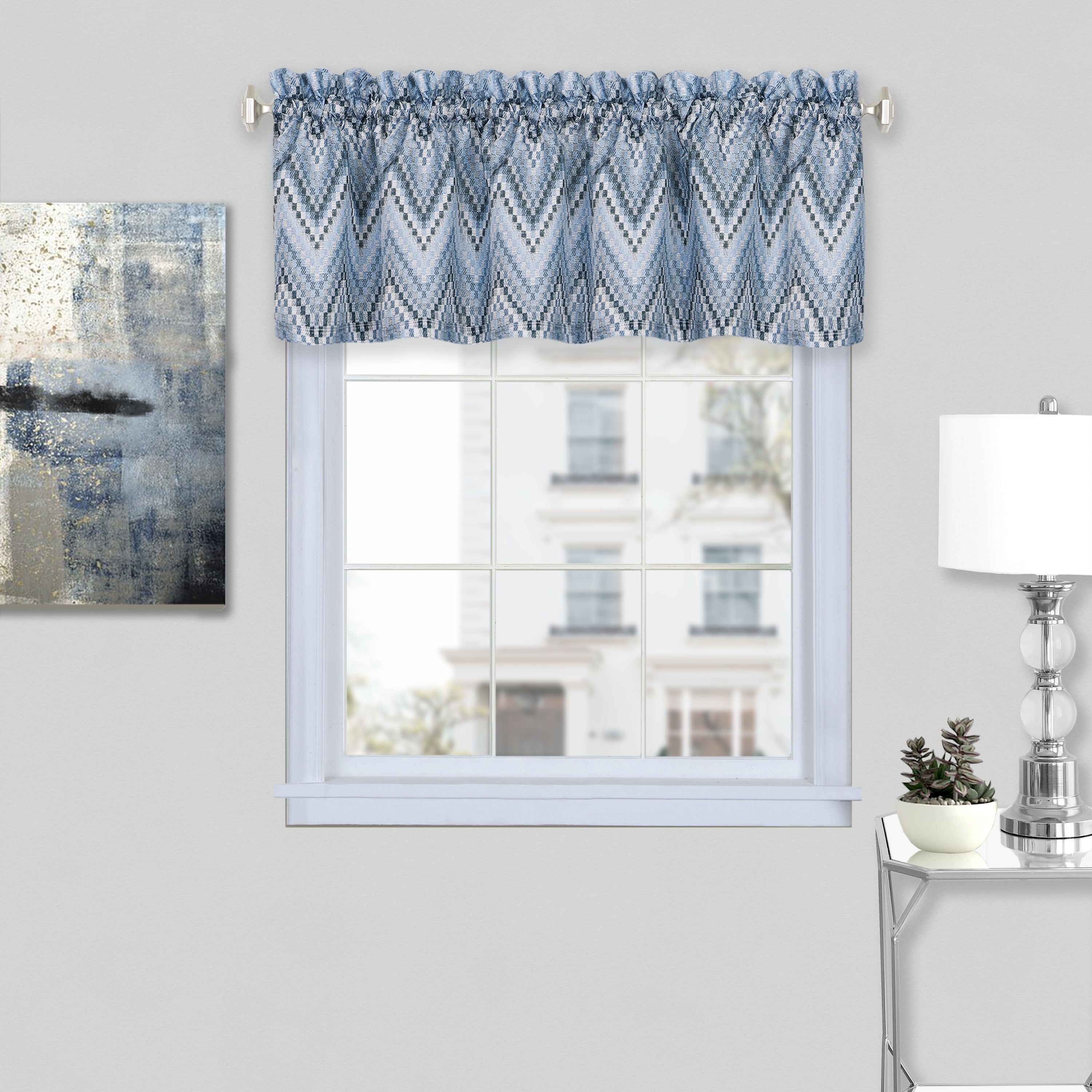 Ice Blue Chevron Polyester Rod Pocket Valance, 58" x 14"