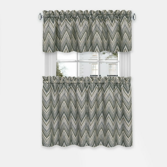 Achim Avery Window Curtain Tier Pair and Valance Set, 58 x 36, Charcoal