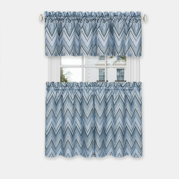 Achim Avery Window Curtain Tier Pair and Valance Set, 58 x 36, Ice Blue