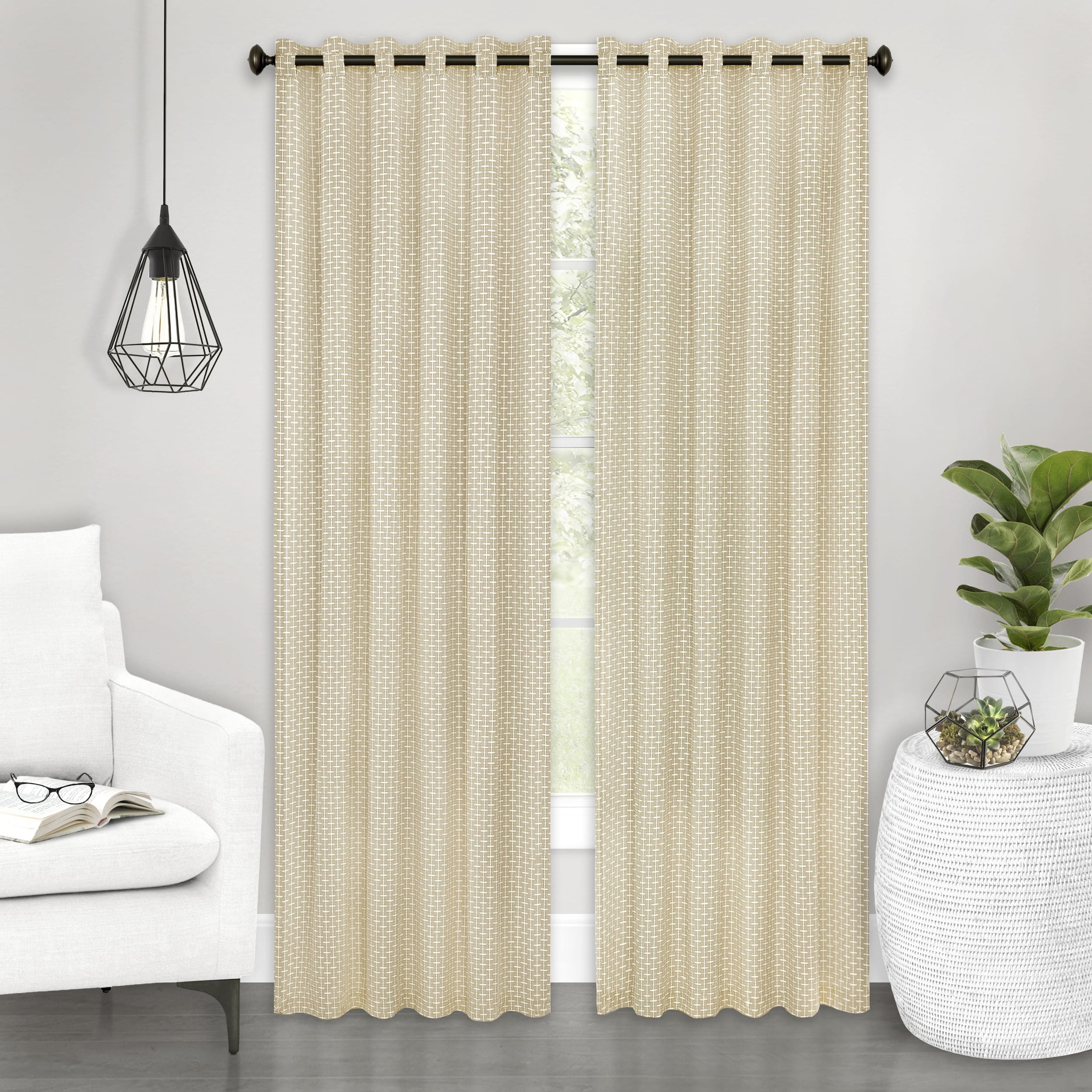 Tan Ground Length Light Filtering Grommet Top Drapes
