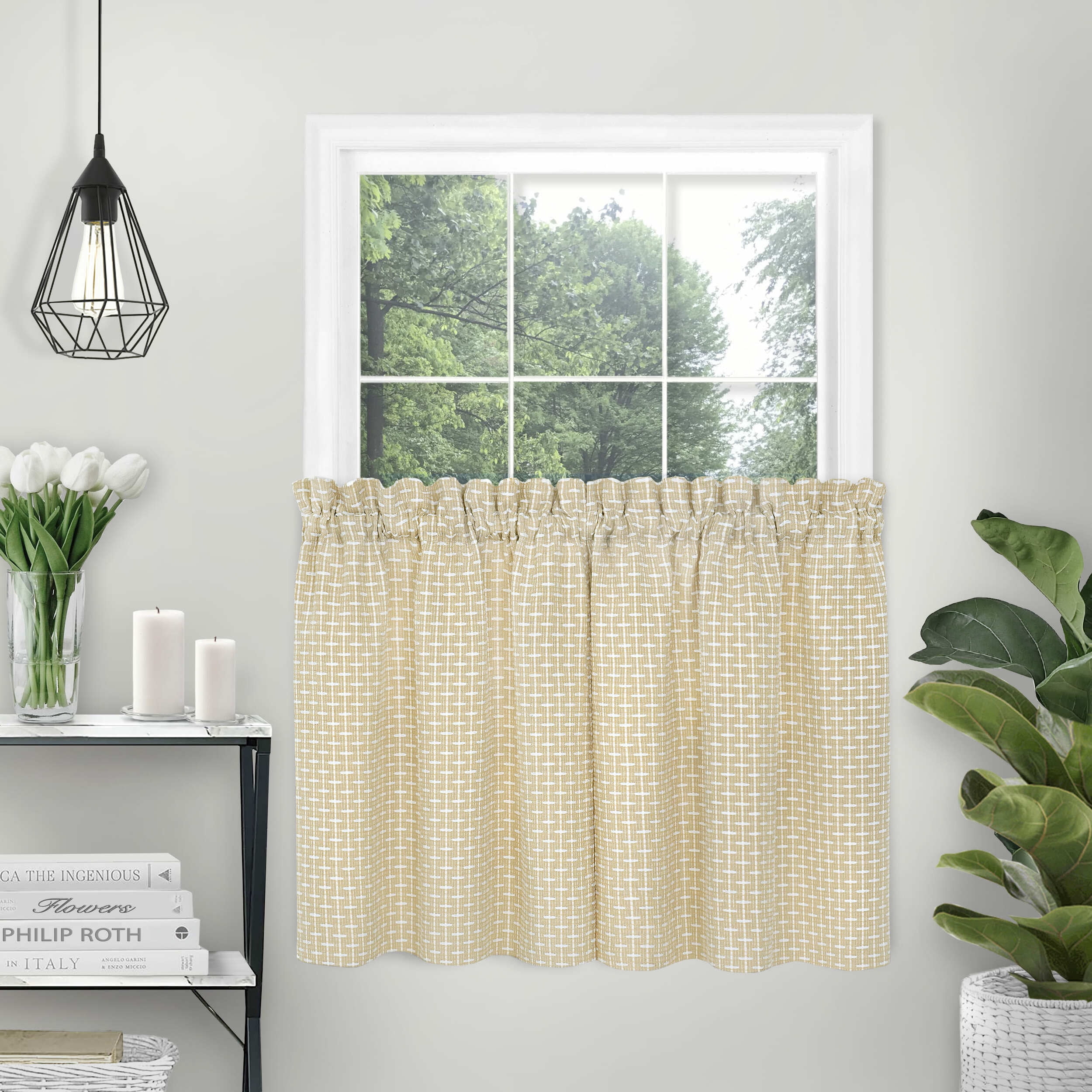 Tan Light Filtering Sill Length Rod Pocket Tier Curtains