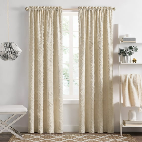Achim Blake Geometric Diamond Rod Pocket Light Filtering Curtain Panel, Tan, 42" x 84"