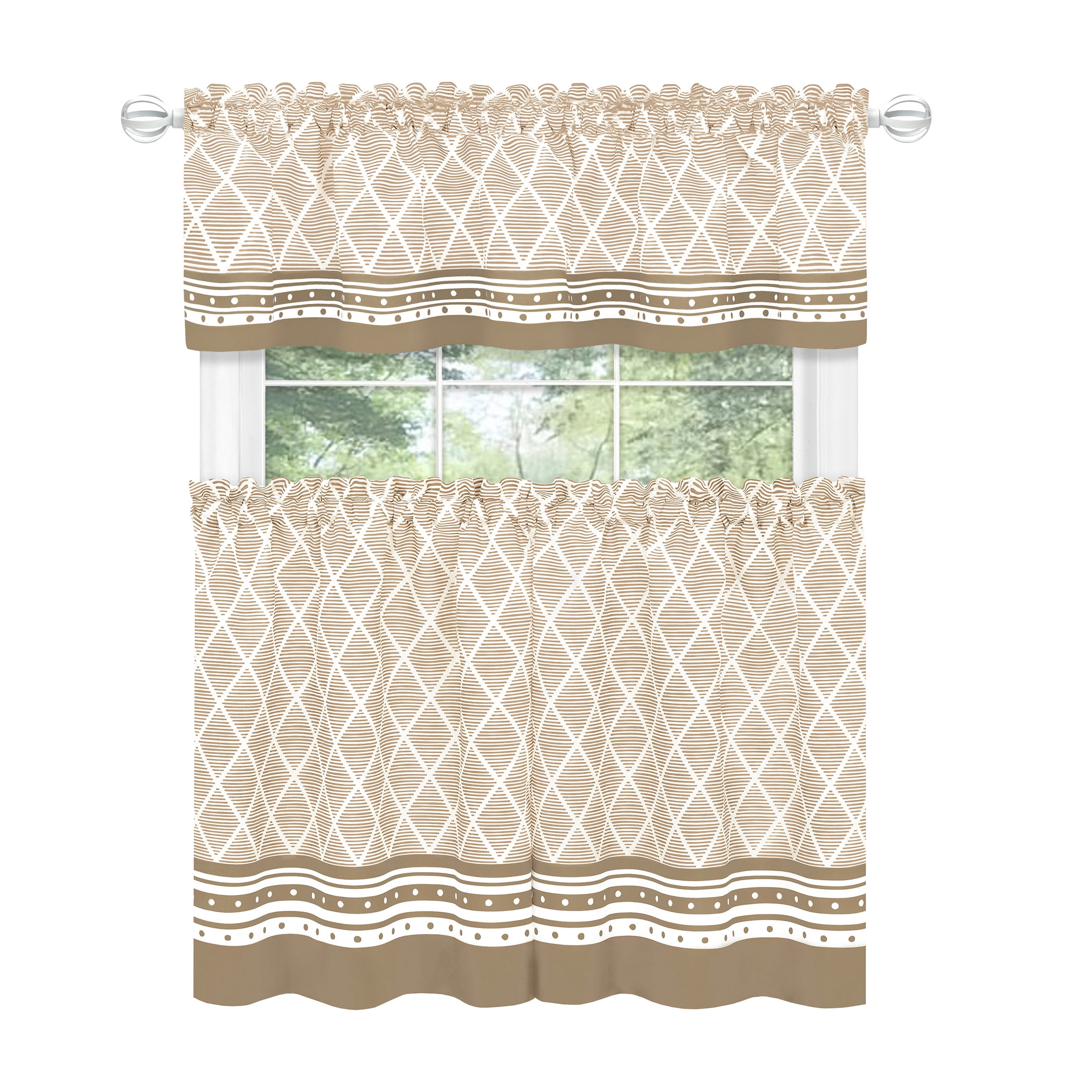 Boho Chic White and Mocha Polyester Tier Valance Set