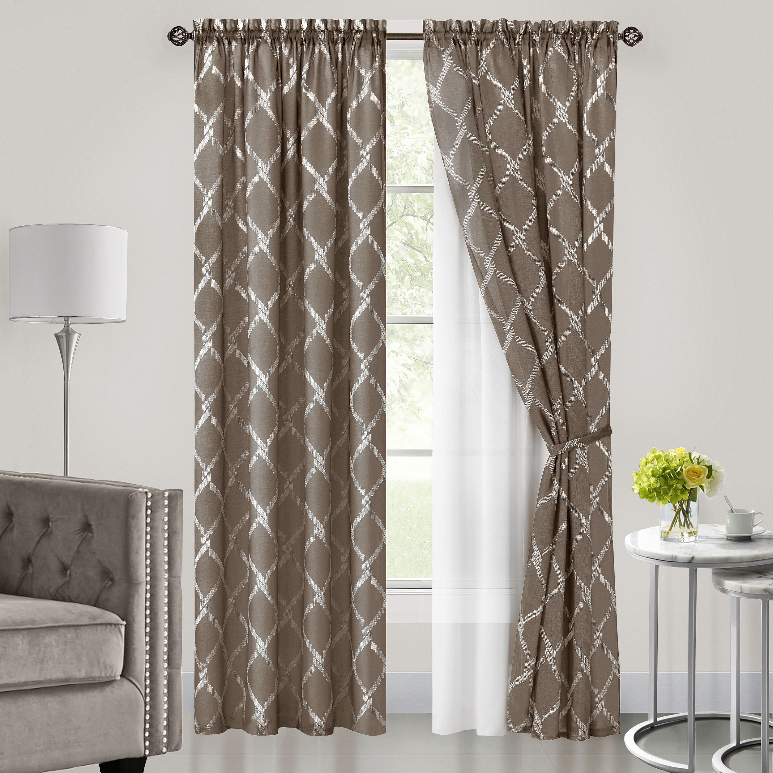 Brown Polyester Double Layered Rod Pocket Window Curtain Panel