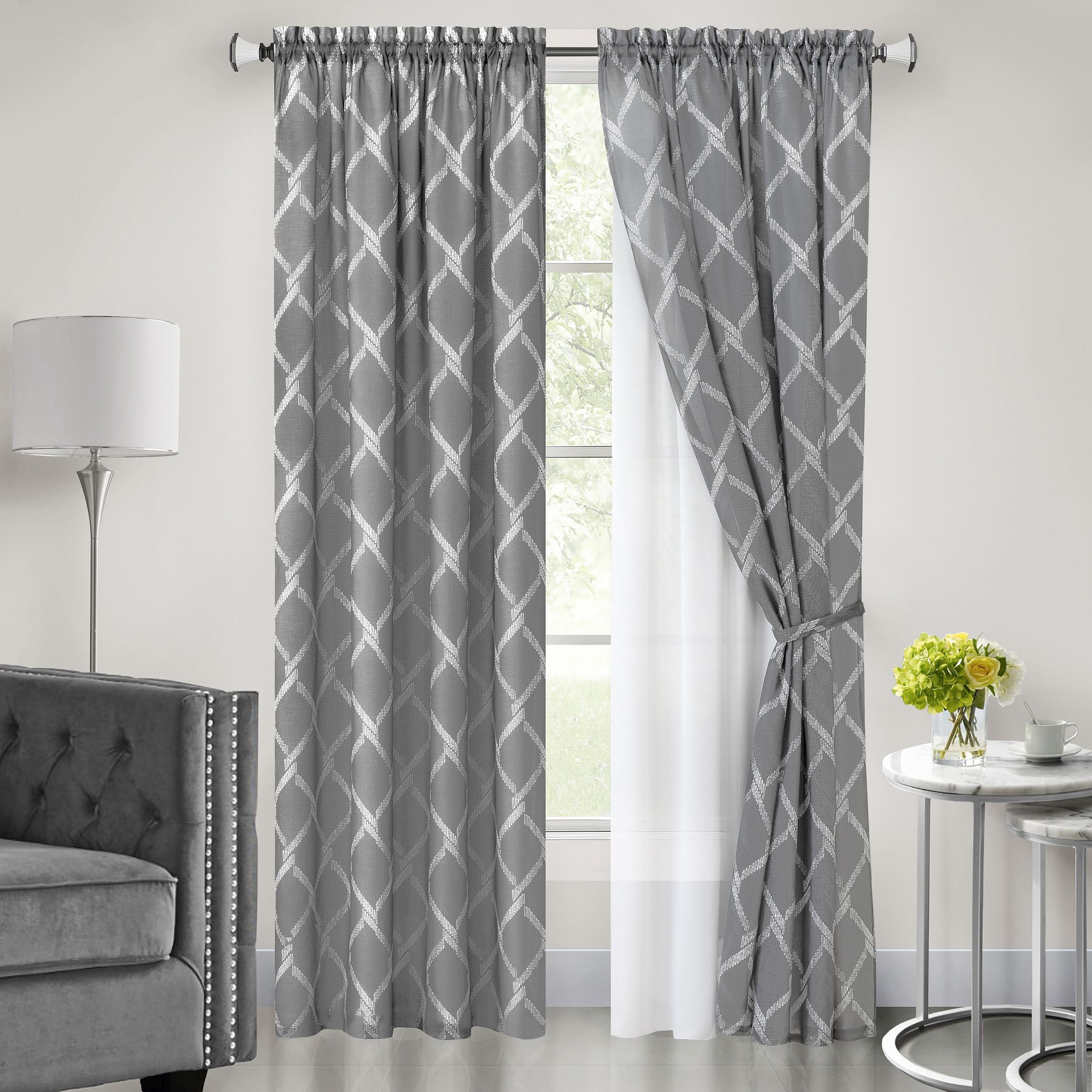 Gray Polyester Light Filtering Rod Pocket Curtain Panel, 52 x 63