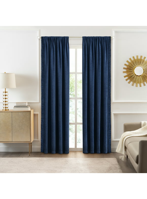 Achim Bordeaux Indoor Polyester Light Filtering Solid Curtain Panel, Navy, 52-in W x 63-in L
