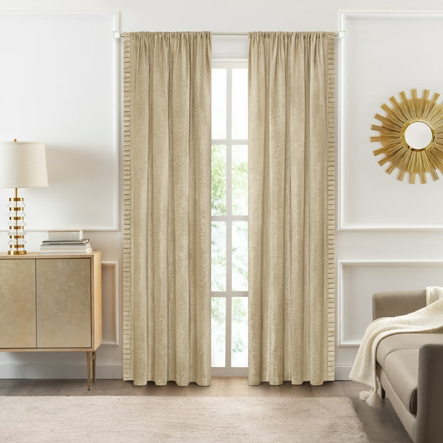 Achim Bordeaux Indoor Polyester Light Filtering Solid Curtain Panel, Tan, 52-in W x 63-in L