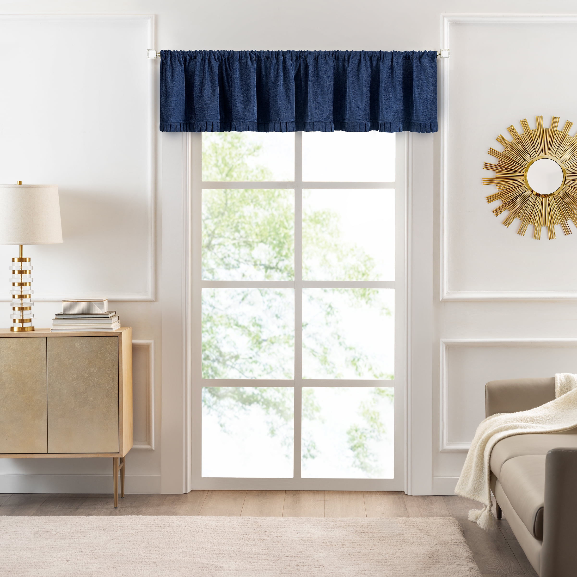 Navy Chenille Rod Pocket Window Valance, 52x14