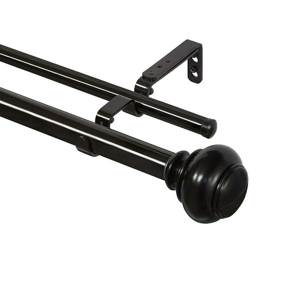 Achim Brenner Buono II Decorative Double Rod & Finial, 36" - 72", Black