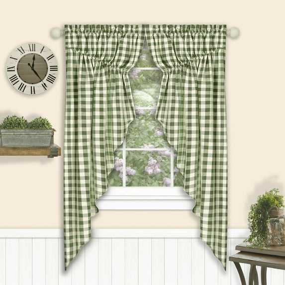 Achim Buffalo Check Gathered Swag Window Curtain Pair - 72x63 - Sage