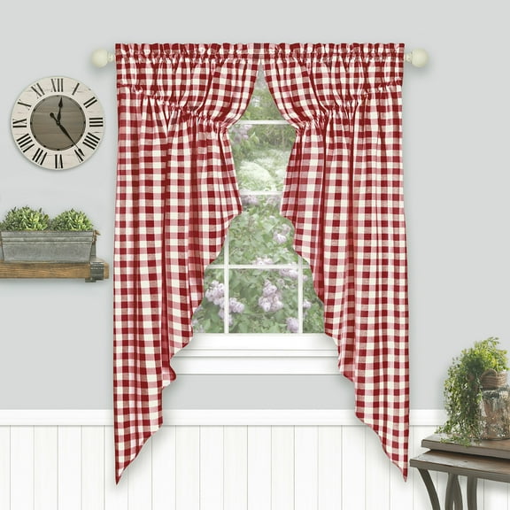 Achim Buffalo Check Gathered Swag Window Curtain Pair, Rod Pocket, 72 x 63, Burgundy