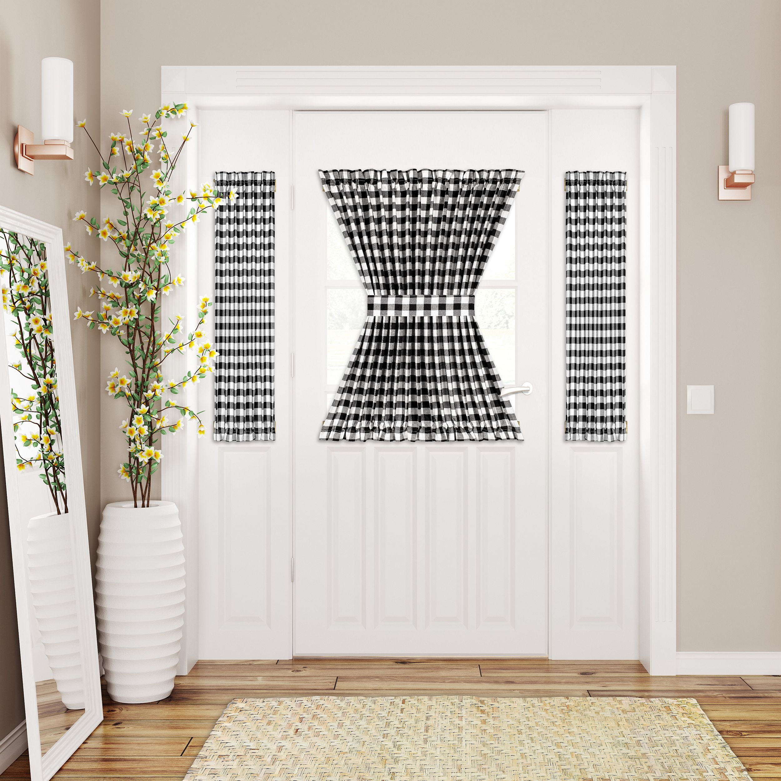 Buffalo Check Black/White Cotton Polyester Door Curtain Panel, 54" W x 40" L
