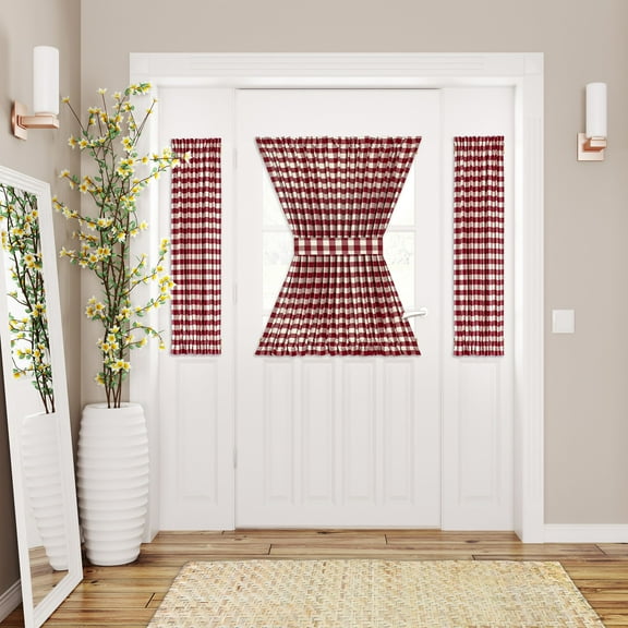 Achim Buffalo Check Indoor Polyester/Cotton Light Filtering Checkered Door Curtain Panel, Burgundy, 25-in W x 40-in L