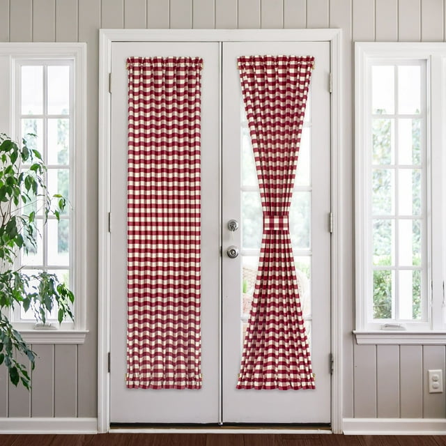 Achim Buffalo Check Indoor Polyester/Cotton Light Filtering Checkered Door Curtain Panel, Burgundy, 25-in W x 72-in L