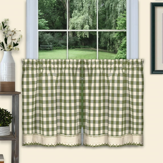 Achim Buffalo Check Kitchen Curtains, Set of 2 Tiers, 58 x 36, Sage