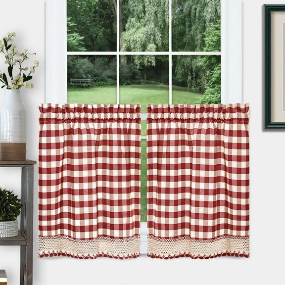 Achim Buffalo Check Kitchen Curtains, Set of 2 Tiers