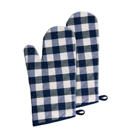 Achim Buffalo Check Polyester/Cotton Oven Mitt - Navy - 7-in x 13-in - Set of Two