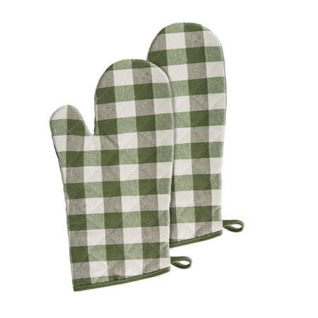 Achim Buffalo Check Polyester/Cotton Oven Mitt - Sage - 7-in x 13-in - Set of Two