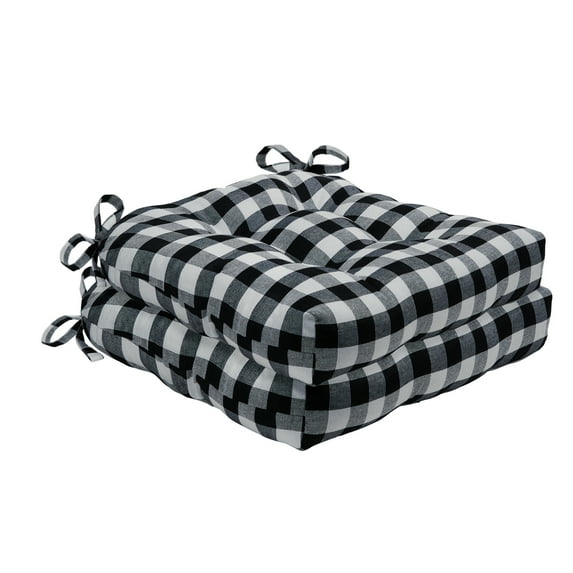 Achim Buffalo Check Polyester/Cotton Tufted Chair Seat Cushions - Black/White - Set of Two