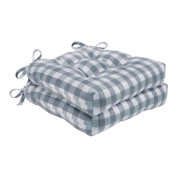 Achim Buffalo Check Polyester/Cotton Tufted Chair Seat Cushions - Grey - Set of Two