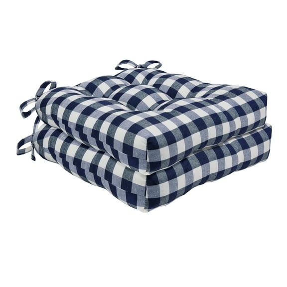 Achim Buffalo Check Polyester/Cotton Tufted Chair Seat Cushions - Navy - Set of Two
