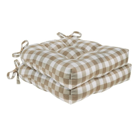 Achim Buffalo Check Polyester/Cotton Tufted Chair Seat Cushions - Taupe - Set of Two