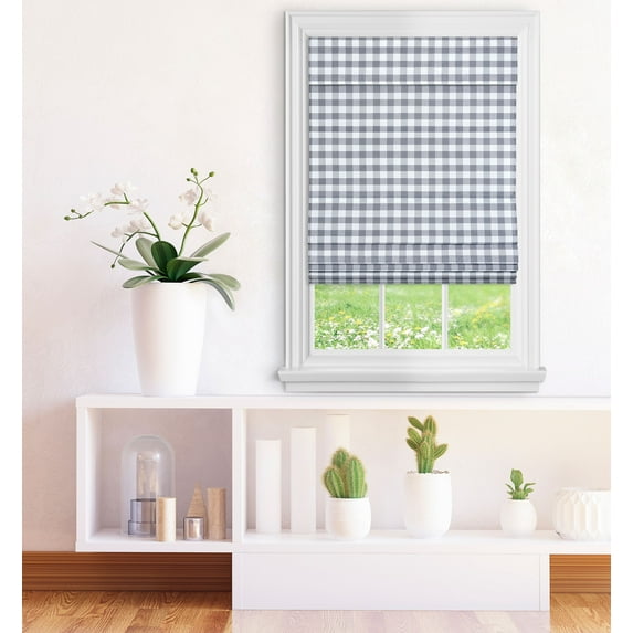 Achim Buffalo Check Roman Indoor Cordless Grey Polyester Light Filtering Window Roman Pleated Shade, 64" L x 36" W